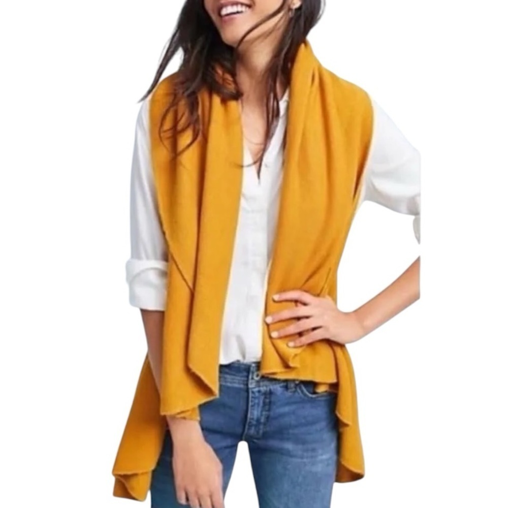 Anthropologie Moth Cascades Shawl Sweater Vest Cardigan Gold Yellow, one size